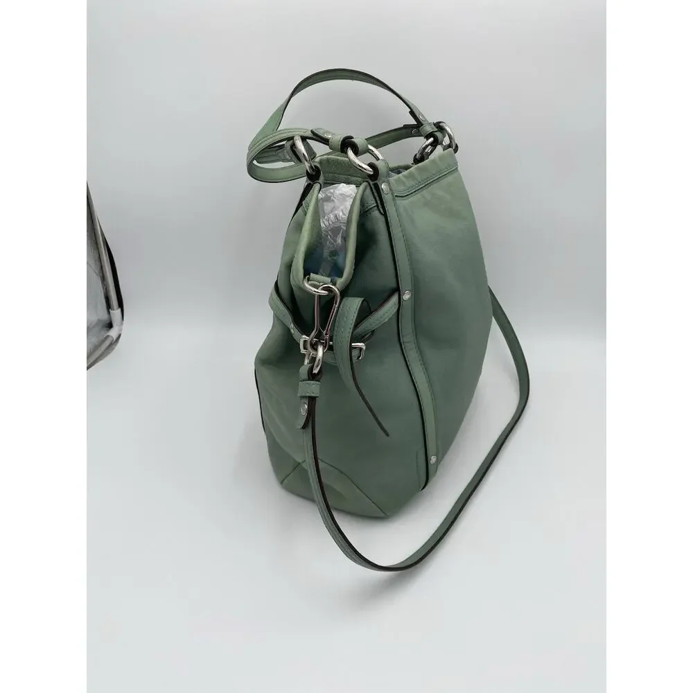 Coach Audrey Cinched Shoulder Bag Green Leather Double Handle Large 17064 READ